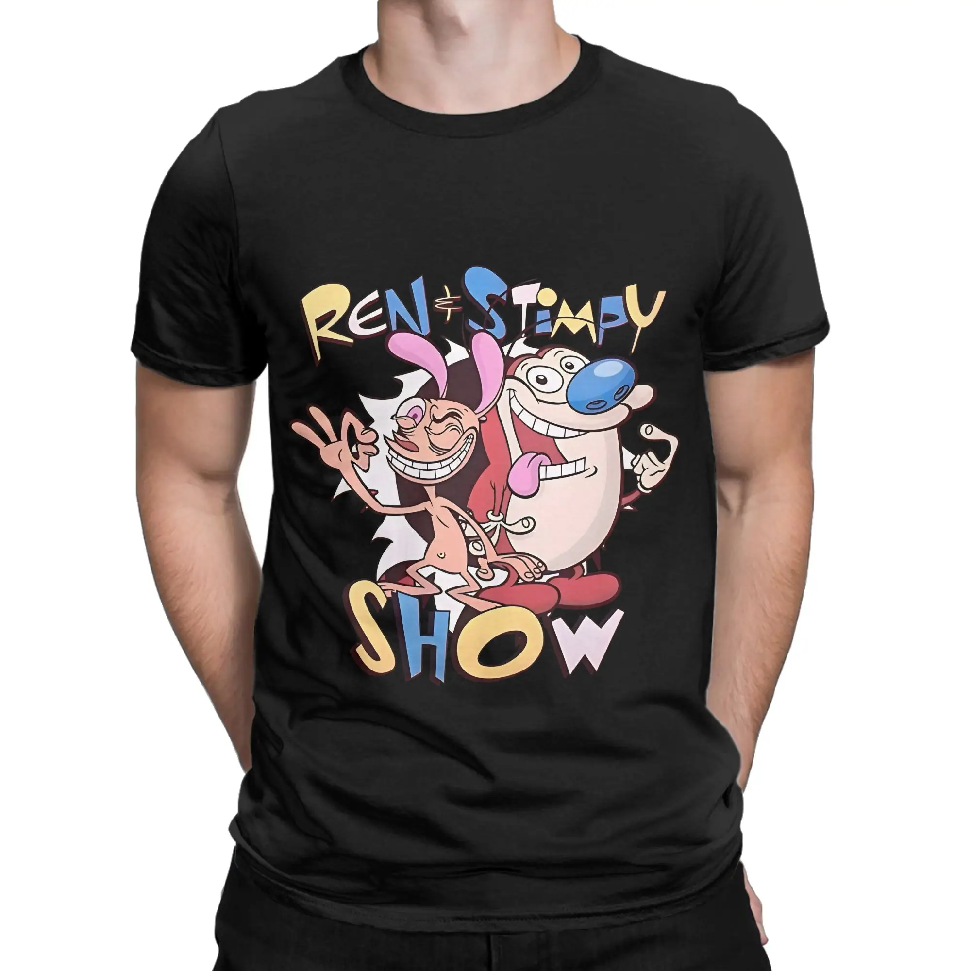 The Adventures of Ren and Stimpy Silhouette Graphic 100% Cotton T-Shirt The rRen Stimpy Show Tops Tees For Men