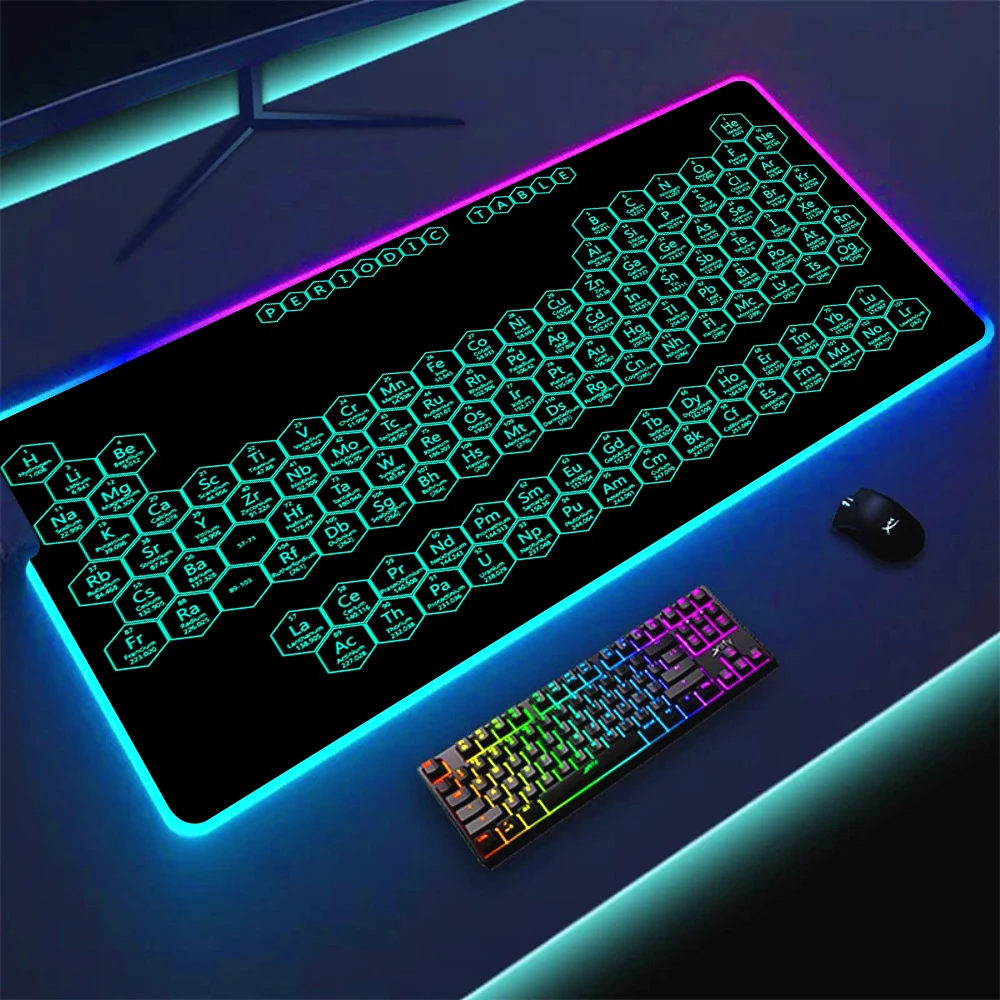 Tabela Periódica dos Elementos RGB Mousepad, Mouse Pad Backlight, Tapete de Mesa, LED, Computador, Teclado, PC, Jogos, Laptop, XXL, Acessórios