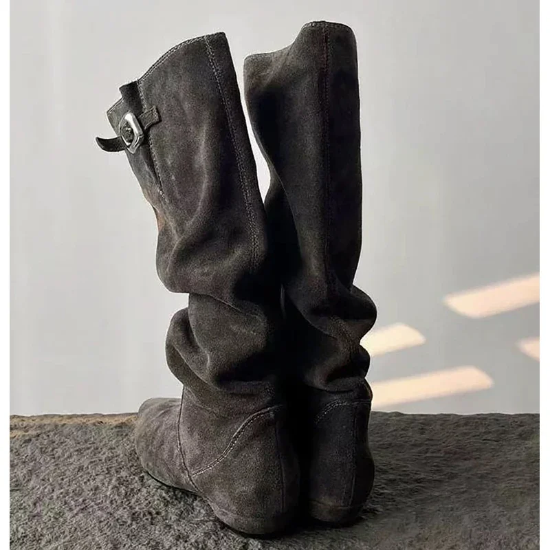 Eilyken مصمم مشبك حزام أشار تو أحذية عالية في الركبة النساء ساحة منخفضة الكعب أحذية الشتاء السيدات فستان الحفلات الجوارب