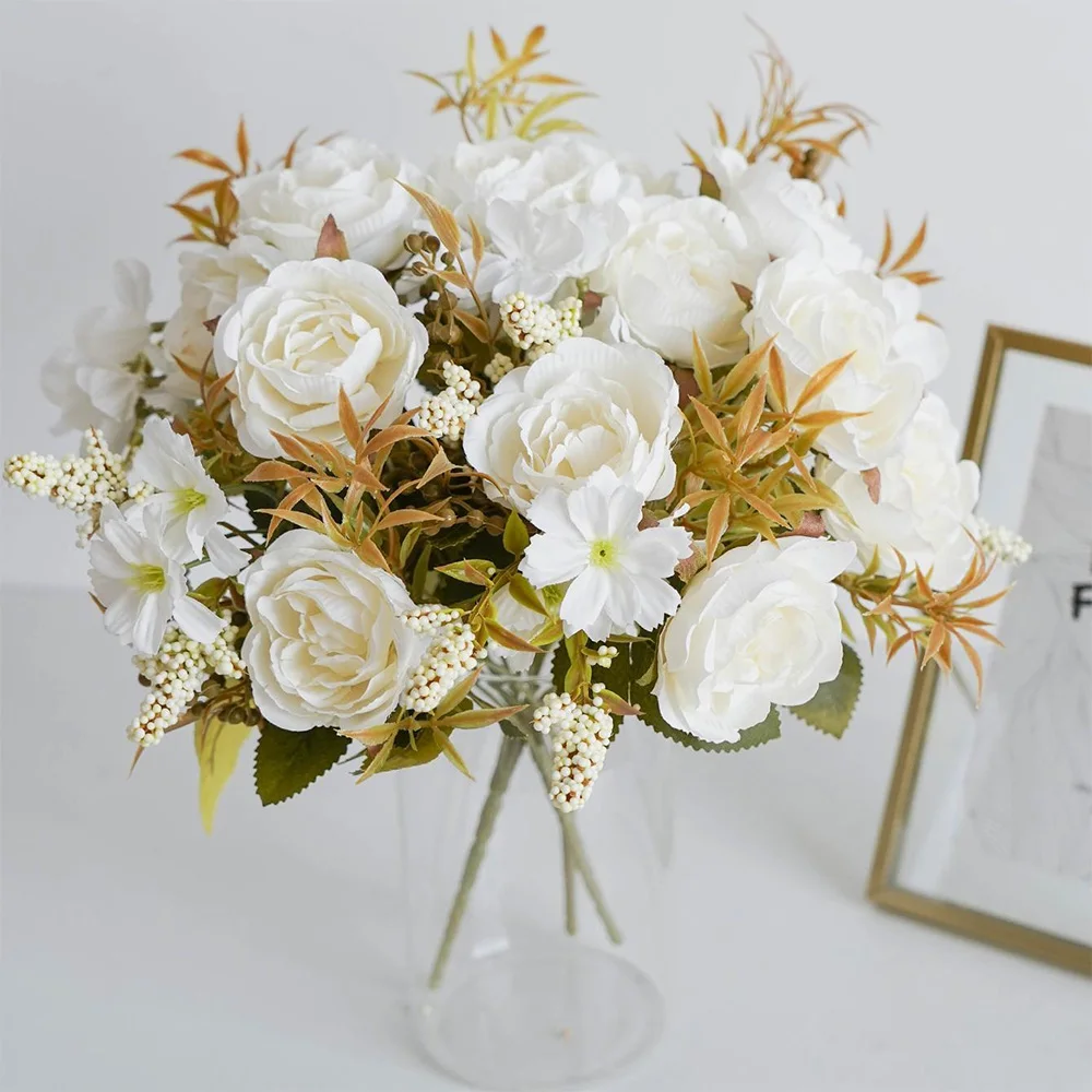 Hgigh quality Artificial Peonies Silk Flowers Faux  Peony Bouquet Florals for  Home Wedding Table Centerpiece  for Vase Decor