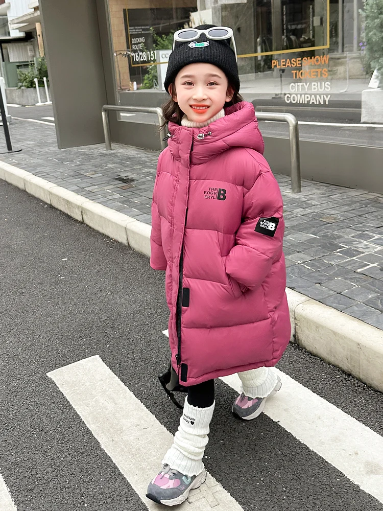 

Girls' White Du down Jaet Winter Clothes Casual Loose Fit Warm Thiened Long Sve Zipper Closure Coat for Young Kids