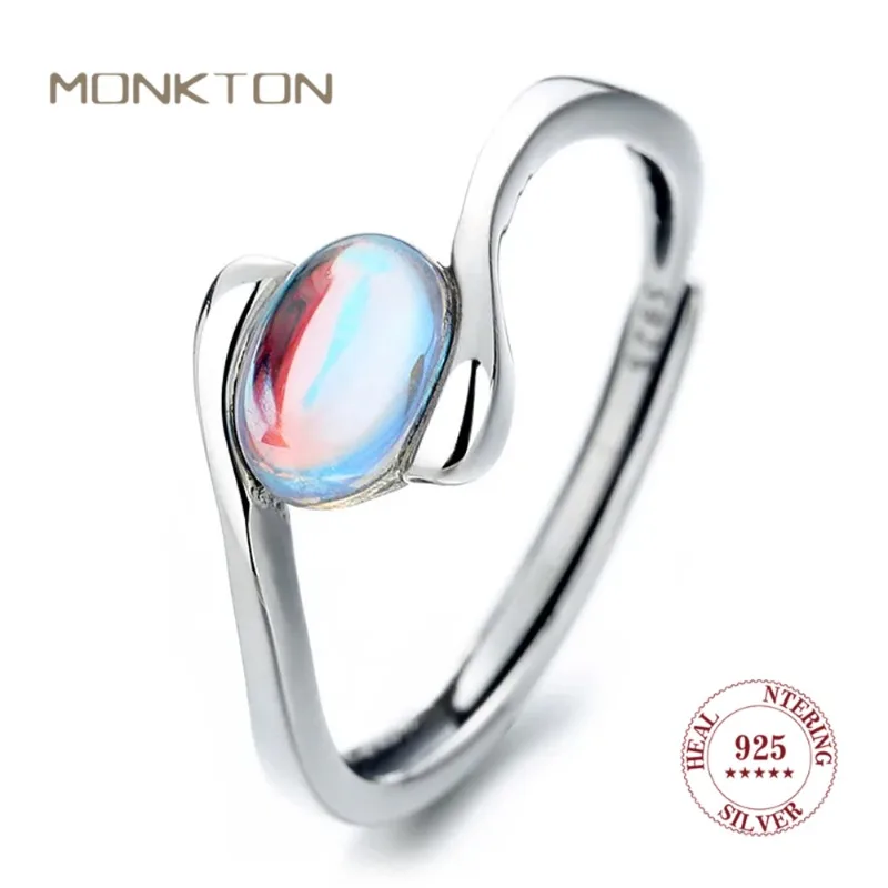 

Monkton Natural Moonstone Real 925 Silver Ring for Woman Fine Jewelries Luxruy Adjustable Gemstone Rings Party Wedding Gifts