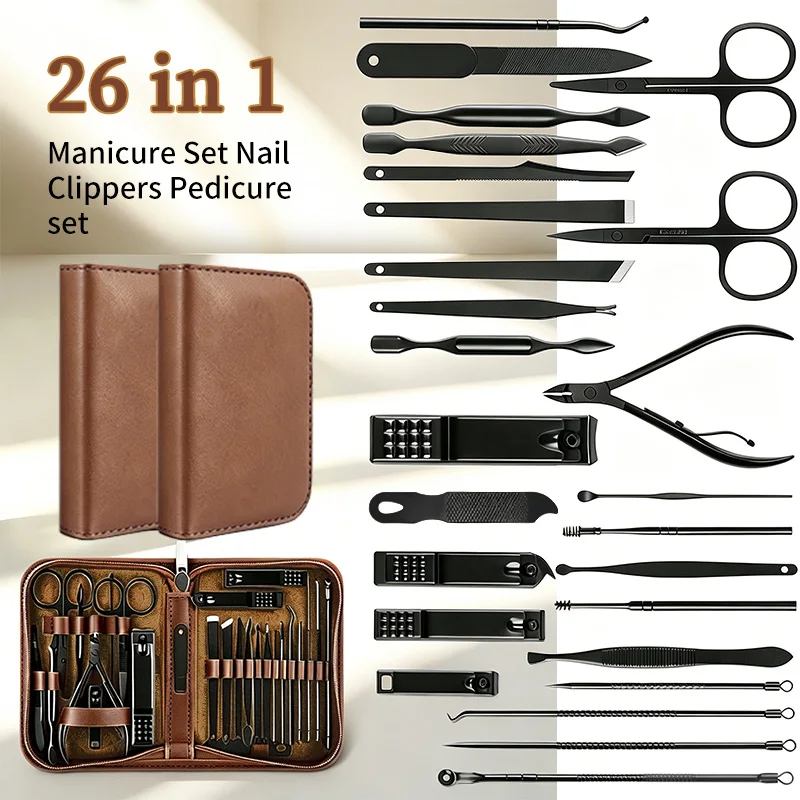 

26 Piece Nail Clippers Set Manicure Set Stainless Steel Fingernail Toenail Clipper Cutters Nail Care Tools
