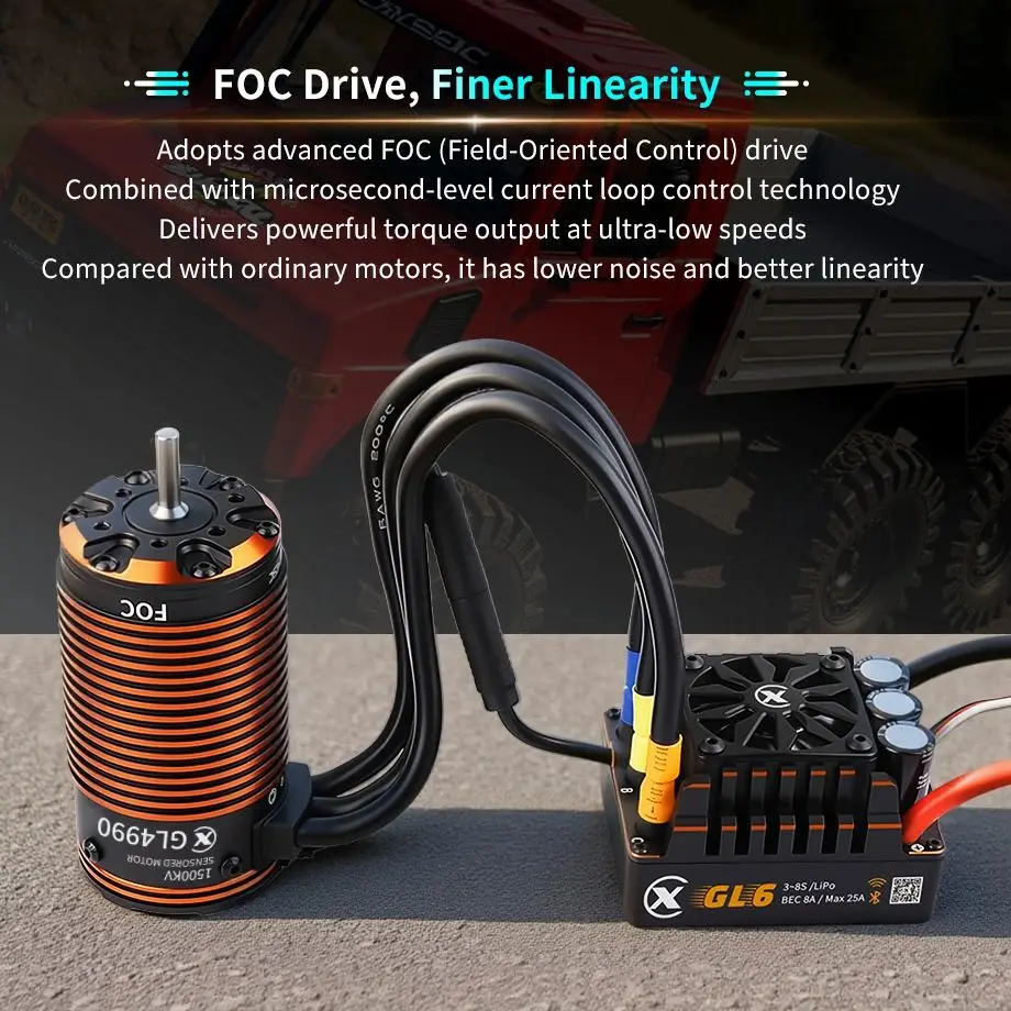 XC GL6 RC Car Electronic Speed Controller 1/6 ESC / 200A (3~8S)&GL4990 Sensored Brushless FOC Motor for RC Crawlers