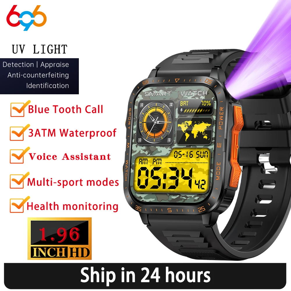 

696 Smart Watch Men Women LED Flashlight Waterproof 1.96" Screen 430mAh Outdoor Sports Tracker Blue Tooth Call Music Smartwatch
