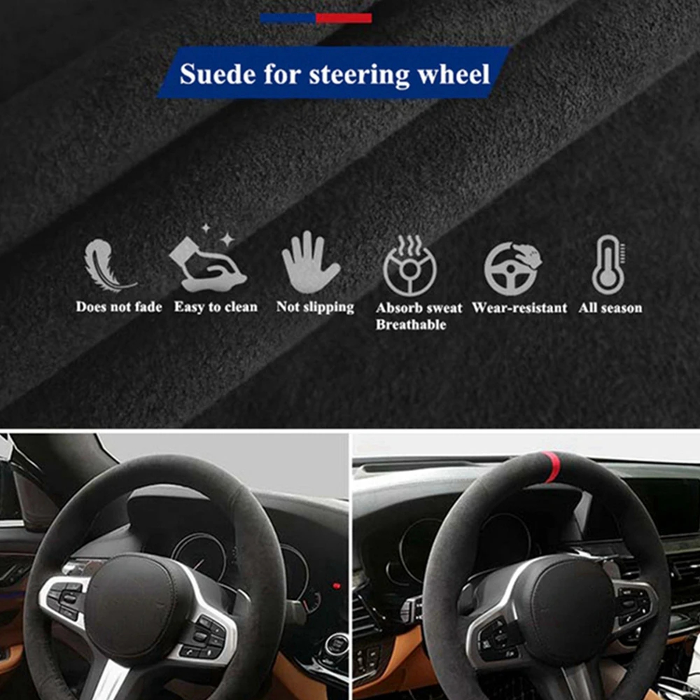 Black Suede Genuine Leather Car Steering Wheel Cover For Land Rover A9 Range Rover Freelander 2 3 Evoque Discovery 3 4 Sport