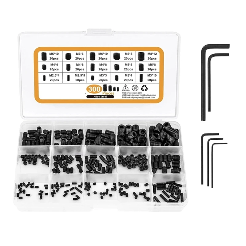 

300pcs 2.5/3/4/5/6/8mm Stainless Steel Internal Hexagon Grub Screw