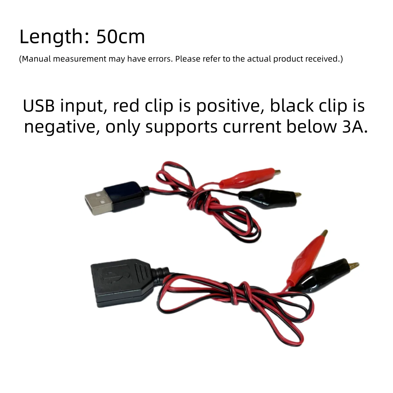 USB-Stecker/Buchse zu rotem und schwarzem Kabel mit Krokodilklemmen zur Stromerkennung – Detail 3