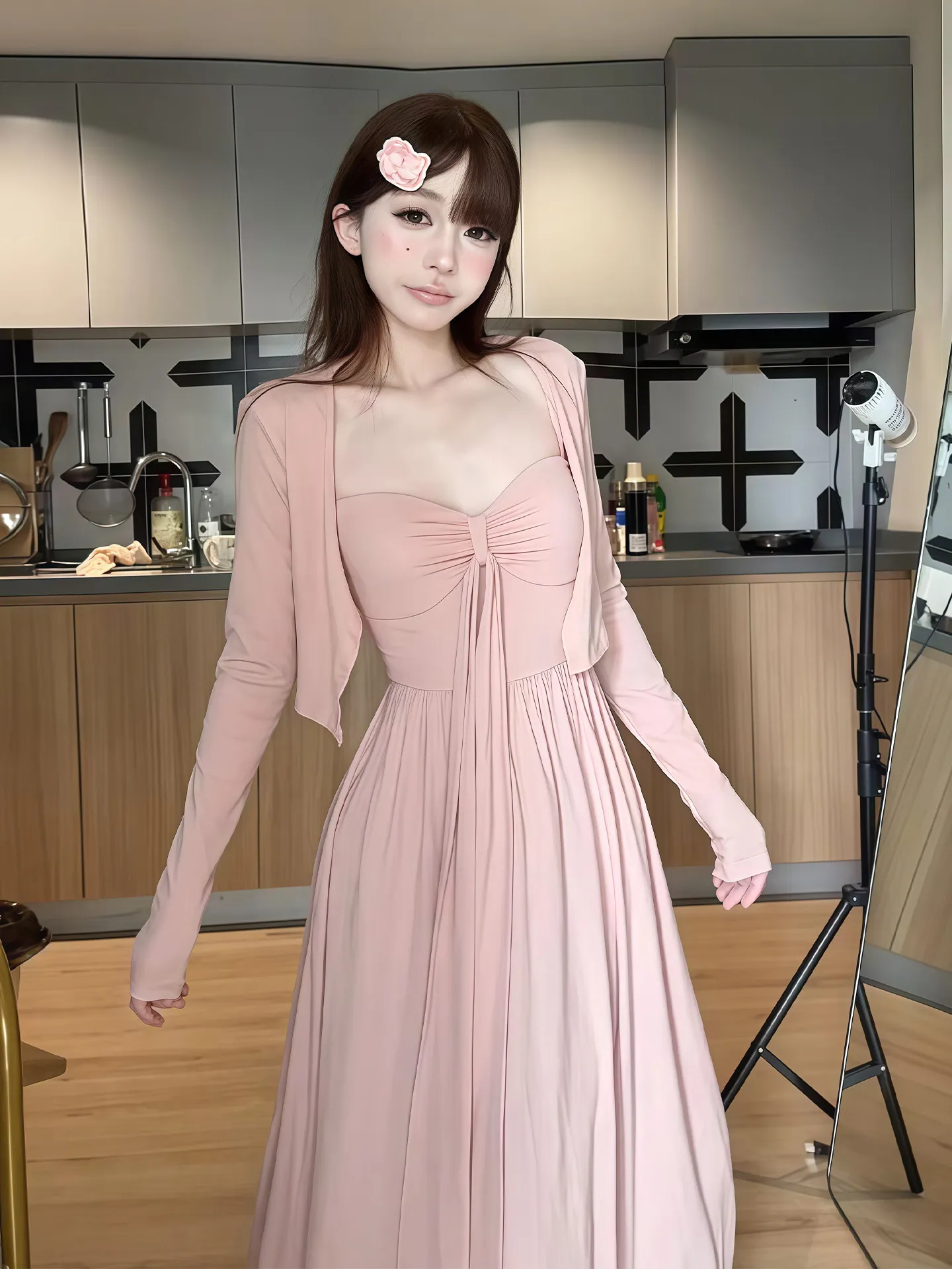 

Новое женское длинное платье Ele Pink Strapl Long Dr для пляжного отдыха весна 2026 с эффектом утяжки талии, из дышащей, приятной для кожи ткани