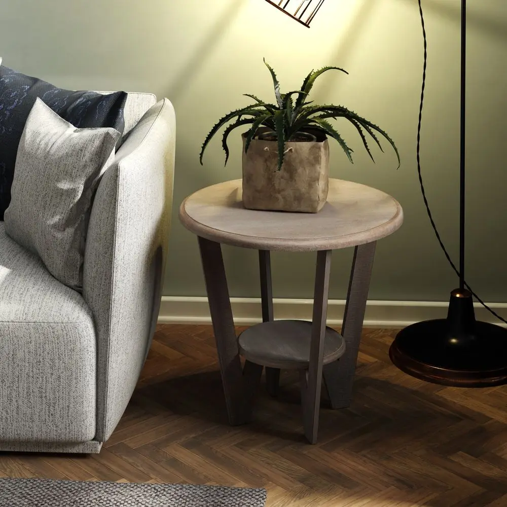 

Rustic Farmhouse End Table With Storage Shelf, French Country Accent Side Table For Family, Dinning Or Living Room, Small Space