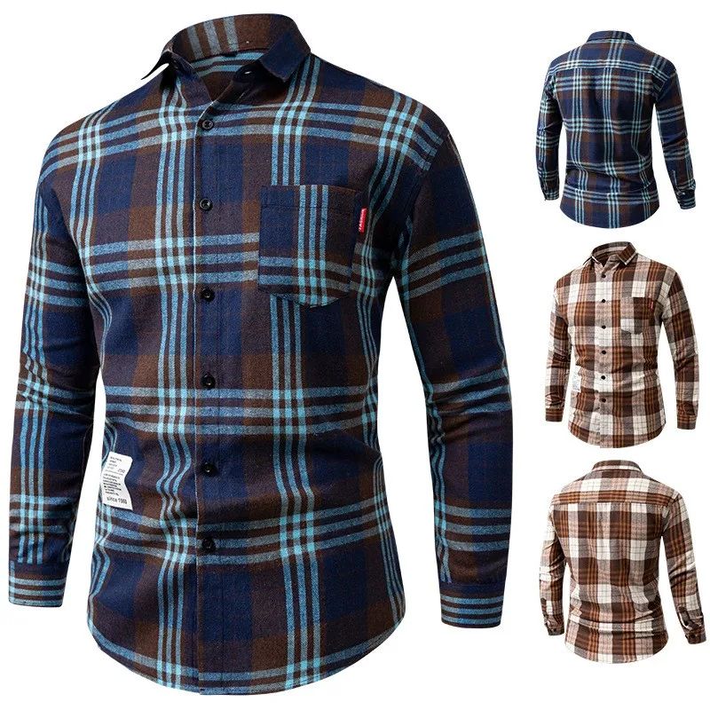 

Men's New Plaid Trendy Long Sleeve Shirt Korean Style Casual Soft Breathable Wrinkle Resistant Slim Fit Business Daily Wear Tops