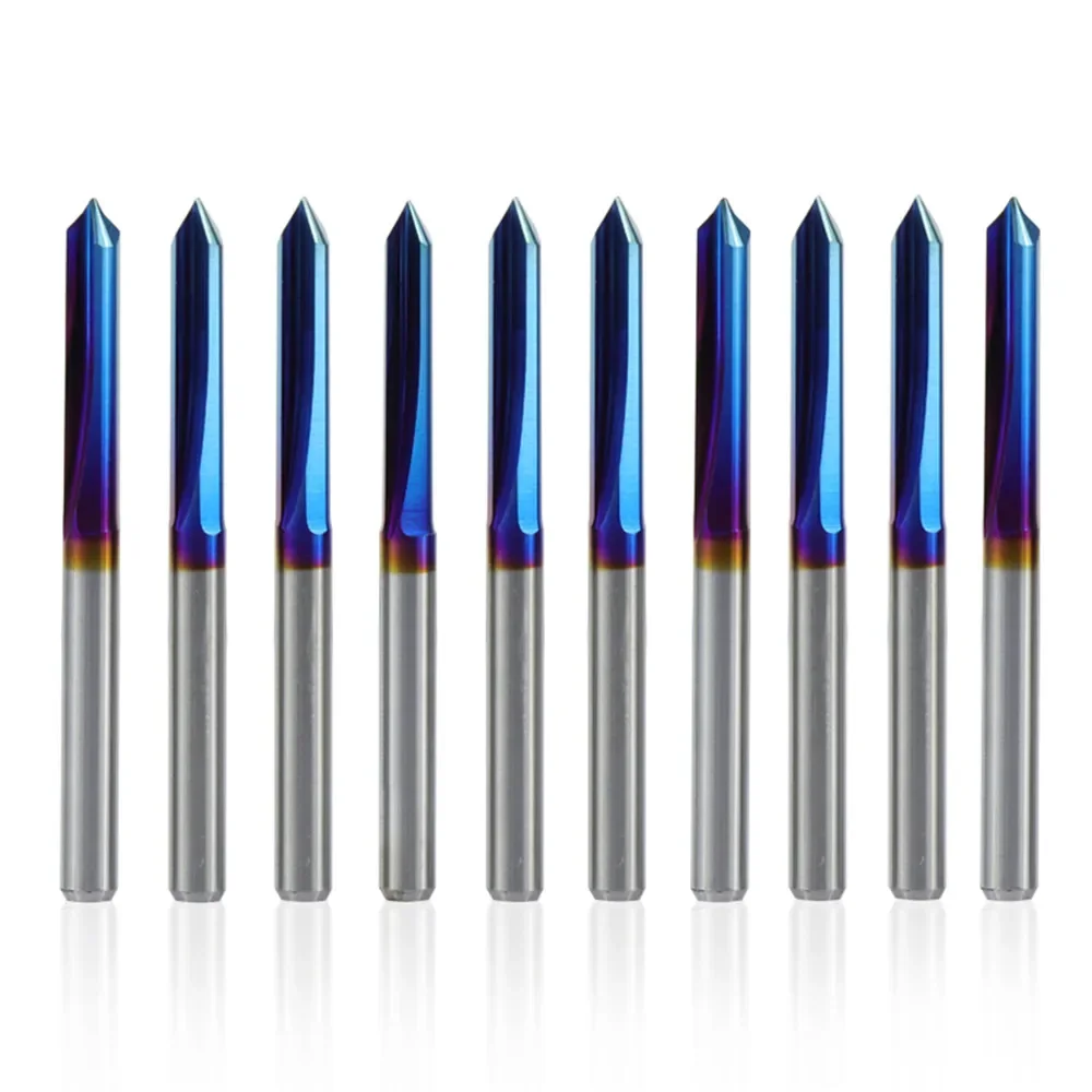 10pcs 3.175mm blue nano coated cnc rod v shape engraing bit 2 straight flute   for wood 20 30 45 60 90 degrees