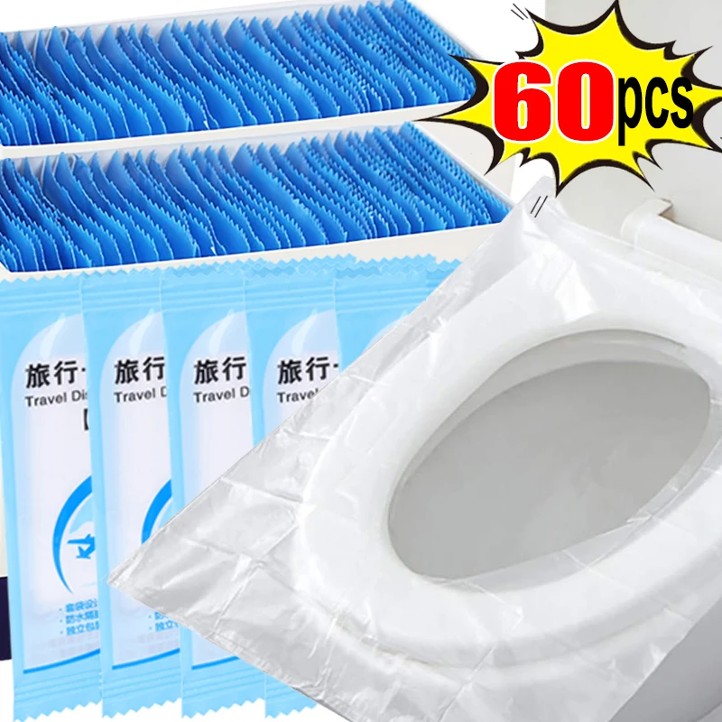 60/1pcs Disposable Toilet Seat Cover Mat Portable Travel Safety Toilet Seat Pads Toilet Cover Waterproof Bathroom Accessiories