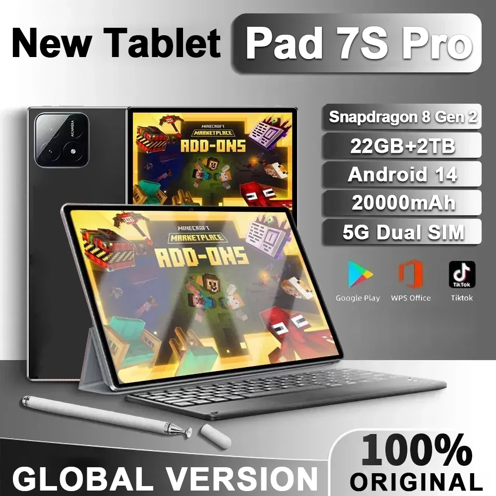 

Global Version 7S Pro Tablet Snapdragon 8 Gen2 Android14 22GB+2TB 5G 4K HD Dual SIM WiFi GPS Tablet PC