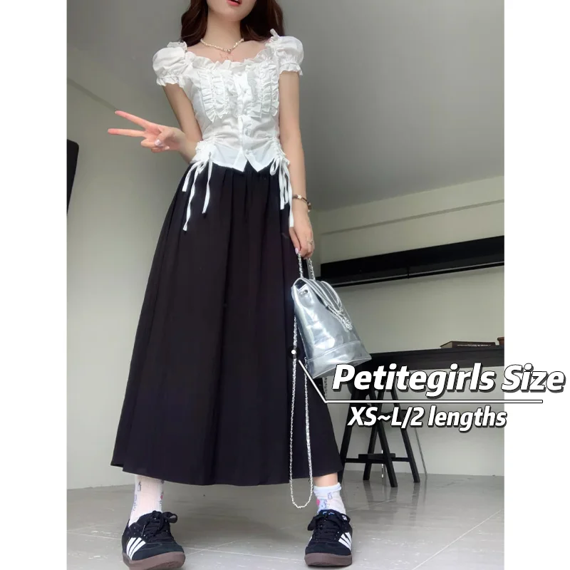 

145cm Petite girls Japanese Style Texture Yamamoto Skirt Women High Waist A-line Mid length Half length Skirt XS Appear High