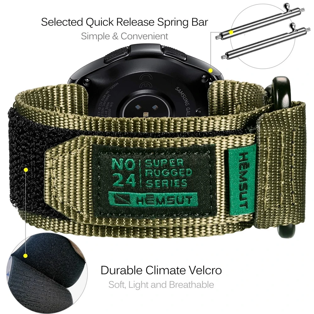 HEMSUT Nylon Thể Thao Quân Đội Dây Đồng Hồ Dành Cho Samsung Galaxy Samsung Galaxy Dây Đồng Hồ Dành Cho Nam Nhanh Chóng Phát Hành Nhanh Khô 20MM 22MM