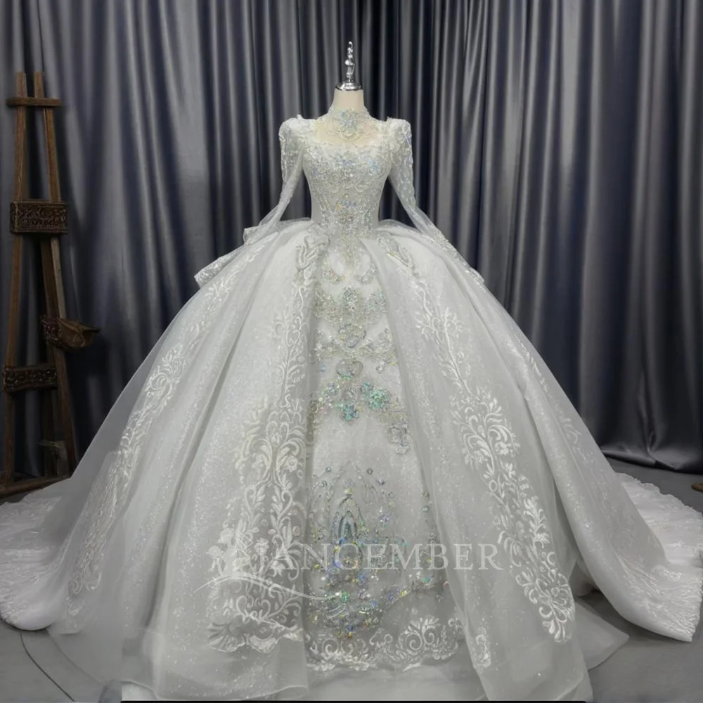 Long Sleeves Wedding Dresses For Women 2025 Square Collar Chapel Wedding Gowns Bridal Gowns Sequins платье свадебн