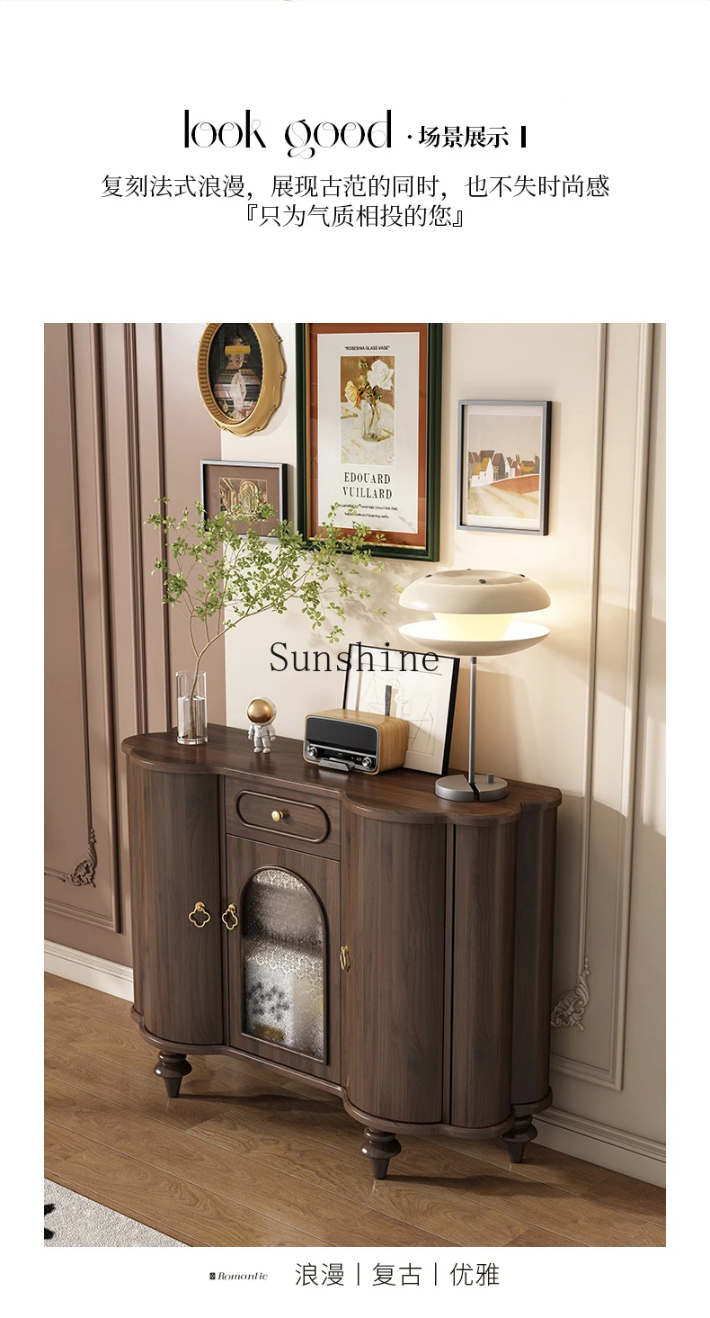 Solid wood black walnut dining side cabinet retro living room storage light luxury entrance cabinet