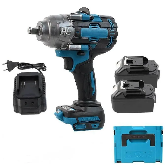 21V Brushless Impact Wrench Set 1000Nm High Torque 1/2 Inch Drive Cordless Power Wrench Kit for Auto Repair Tire Removal