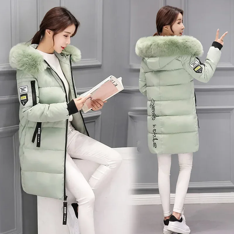 Parkas largas de algodón para mujer, chaqueta cálida con capucha ajustada, moda de invierno, 2024