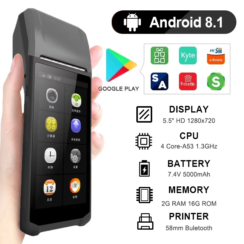 Android 8.1 Handheld PDA POS Printer Business Multifunctional Portable Mini Printer Mobile Receipt Bill Thermal Machines Easy