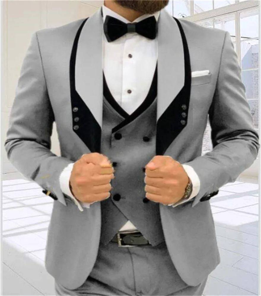 New men's three piece jacket, trousers and vest custom fit men's wedding bridegroom best man Tuxedo Suit