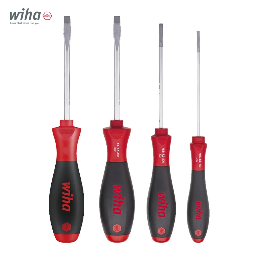 WIHA Slotted Screwdrivers with Round Blade for Low-lying Screws Non-Slip Grip Highly Ergonomically Shaped NO.302 Series