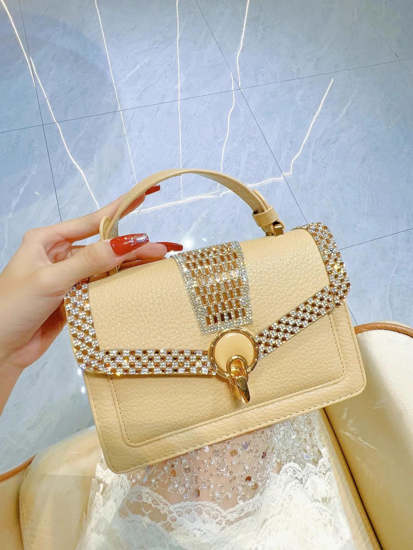 

Glitter Diamonds Women's Handbag Textured PU Fashion Square Bag Shoulder Messenger Bag Lady Purse Female Casual Bag