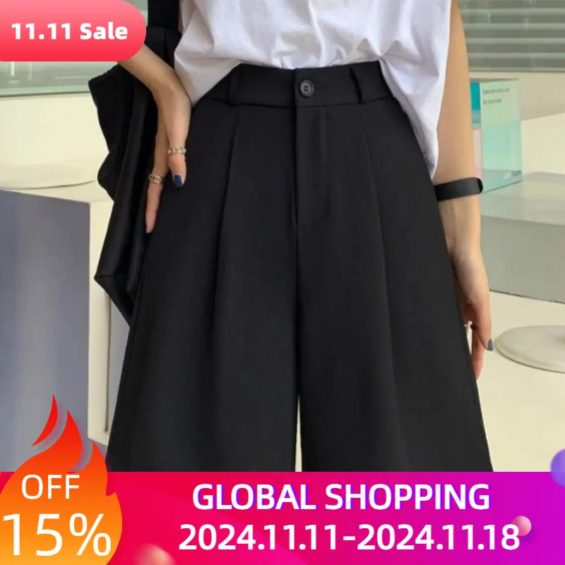 

Large Size Black Suit Shorts Five Women Summer Thin Section Wide Leg Wide Loose Tight High Waist Slim Suit Pants