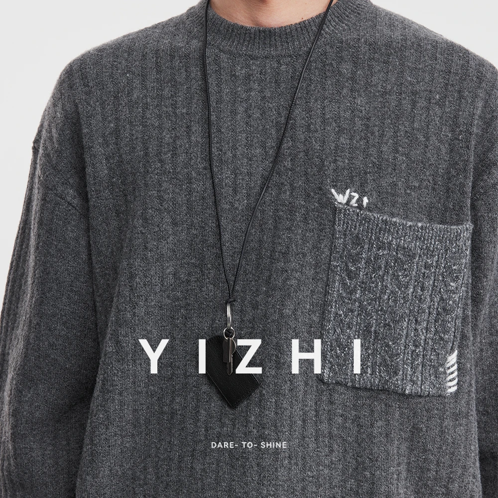 أزياء الرجال مزيج الصوف كتلة اللون جيب متماسكة سترة 2025 الخريف الشتاء العصرية طويلة الأكمام البلوز