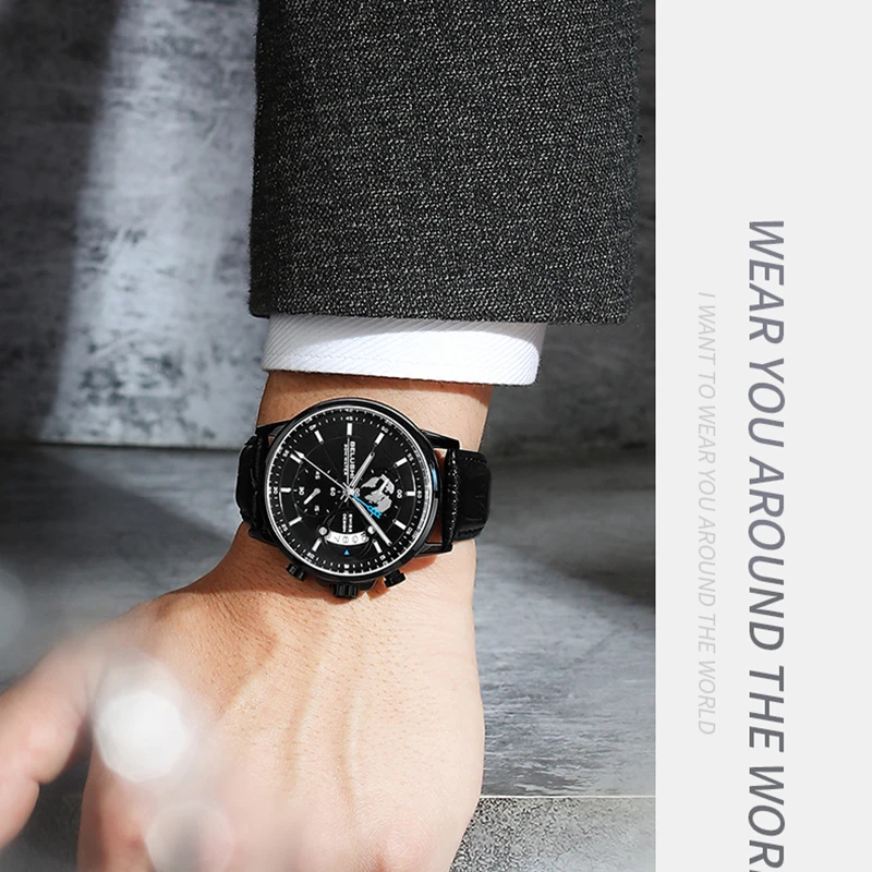 Mens Watches Waterproof Chronograph Sports Watches Men Quartz Wristwatches Brand Luxury Leather Watch For Men Casual Business