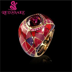 Fashion Red Gem Gold Plated Stainless Steel Ring For Women Retro Trend Zircon Finger Ring Female Personality Jewelry