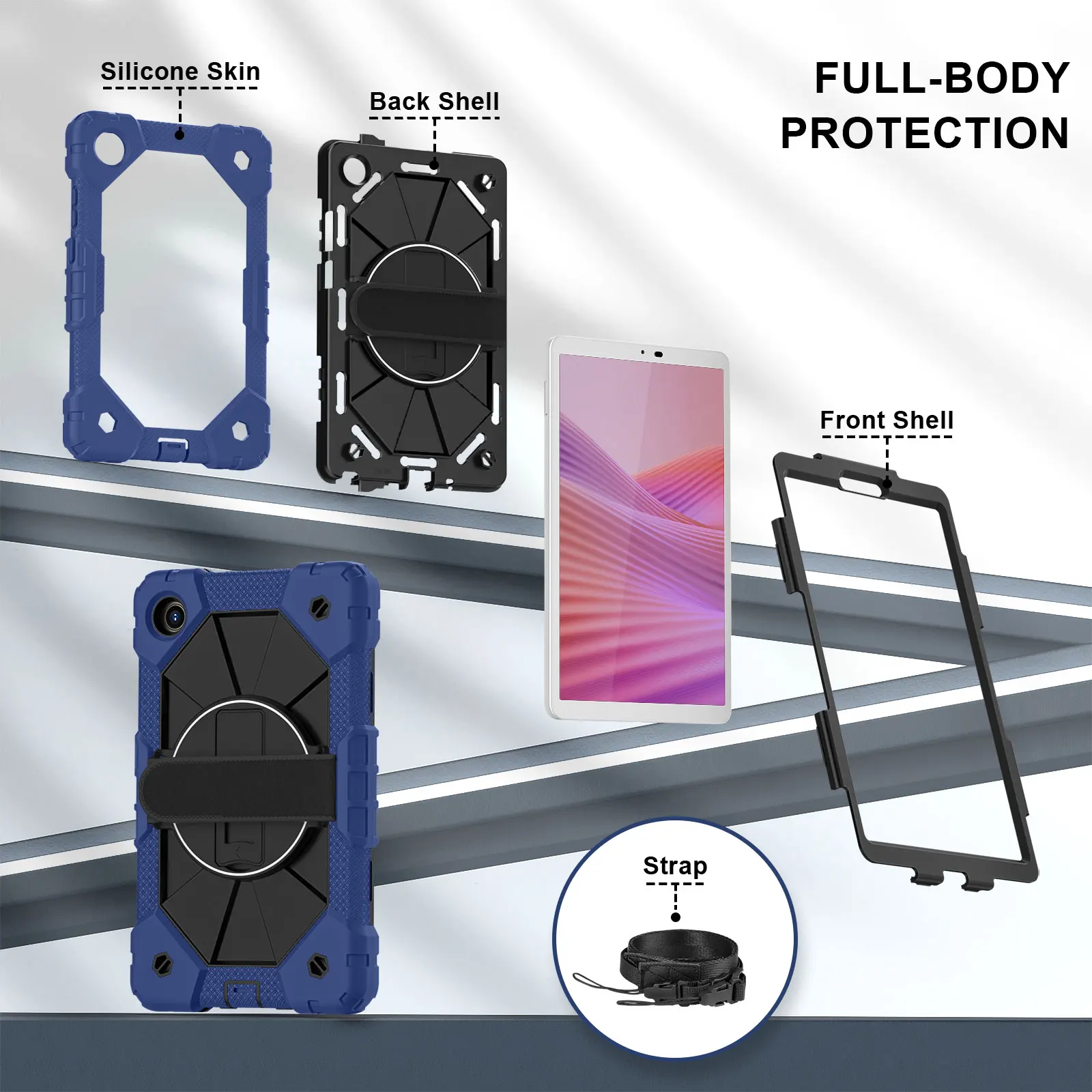 Etui ochronne na tablet C2 jest odpowiednie dla Lenovo Tab One 8.7 cala (K9 TB305FU 2025) z podstawką, dostępne w 10 kolorach. — zdjęcie produktu 4