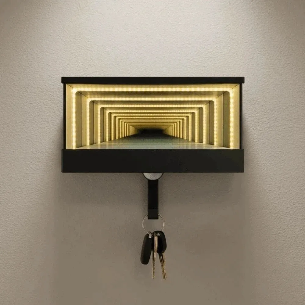 Creative Garage Key Holder Multifunctional with LED Light Wall Mount Key Storage Rack Mirrior Space-saving Car Key Hanger