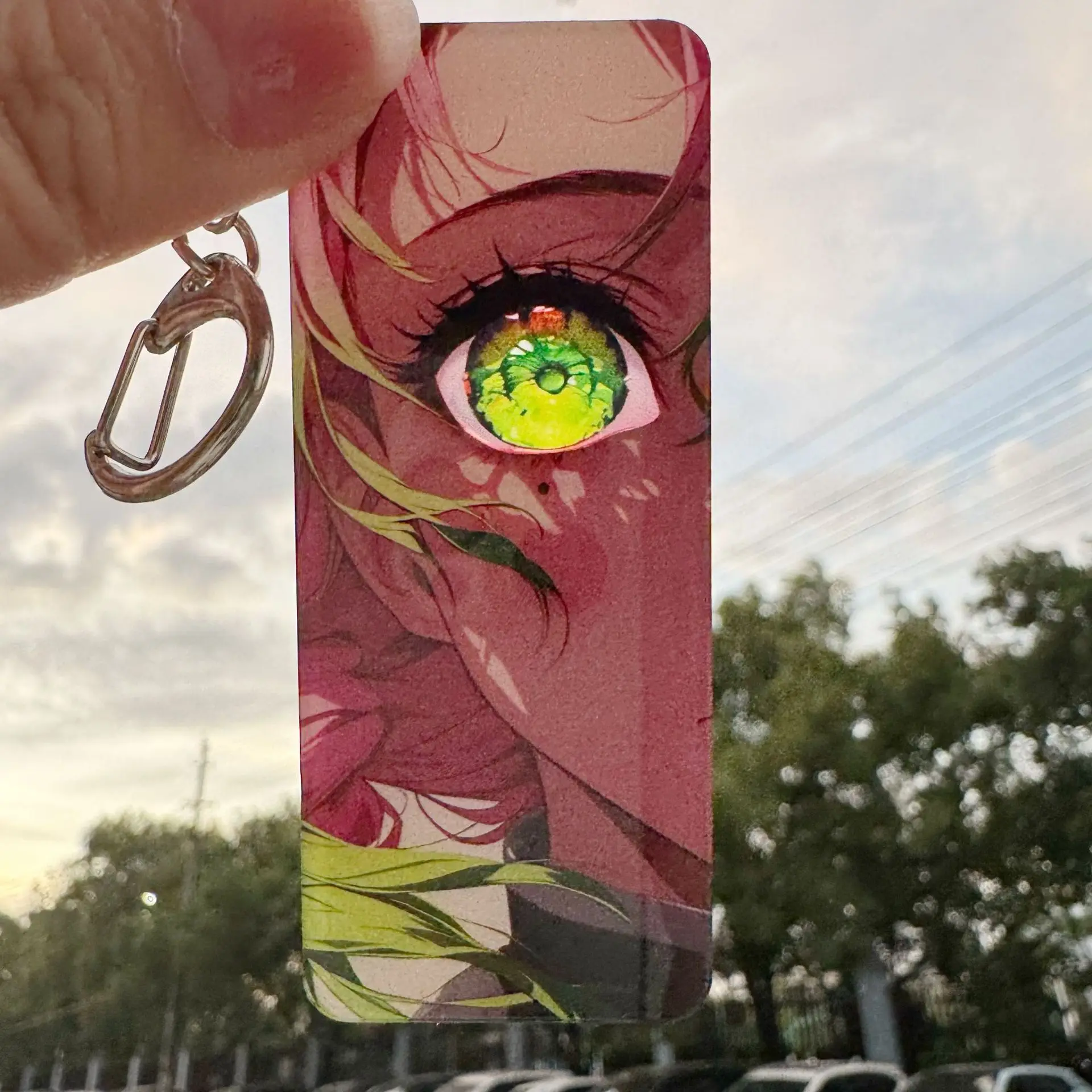19pcs Anime Demon Slayer character Eyes glowing Acrylic card model Keychain backpack pendant decoration Toys Collectible Gifts