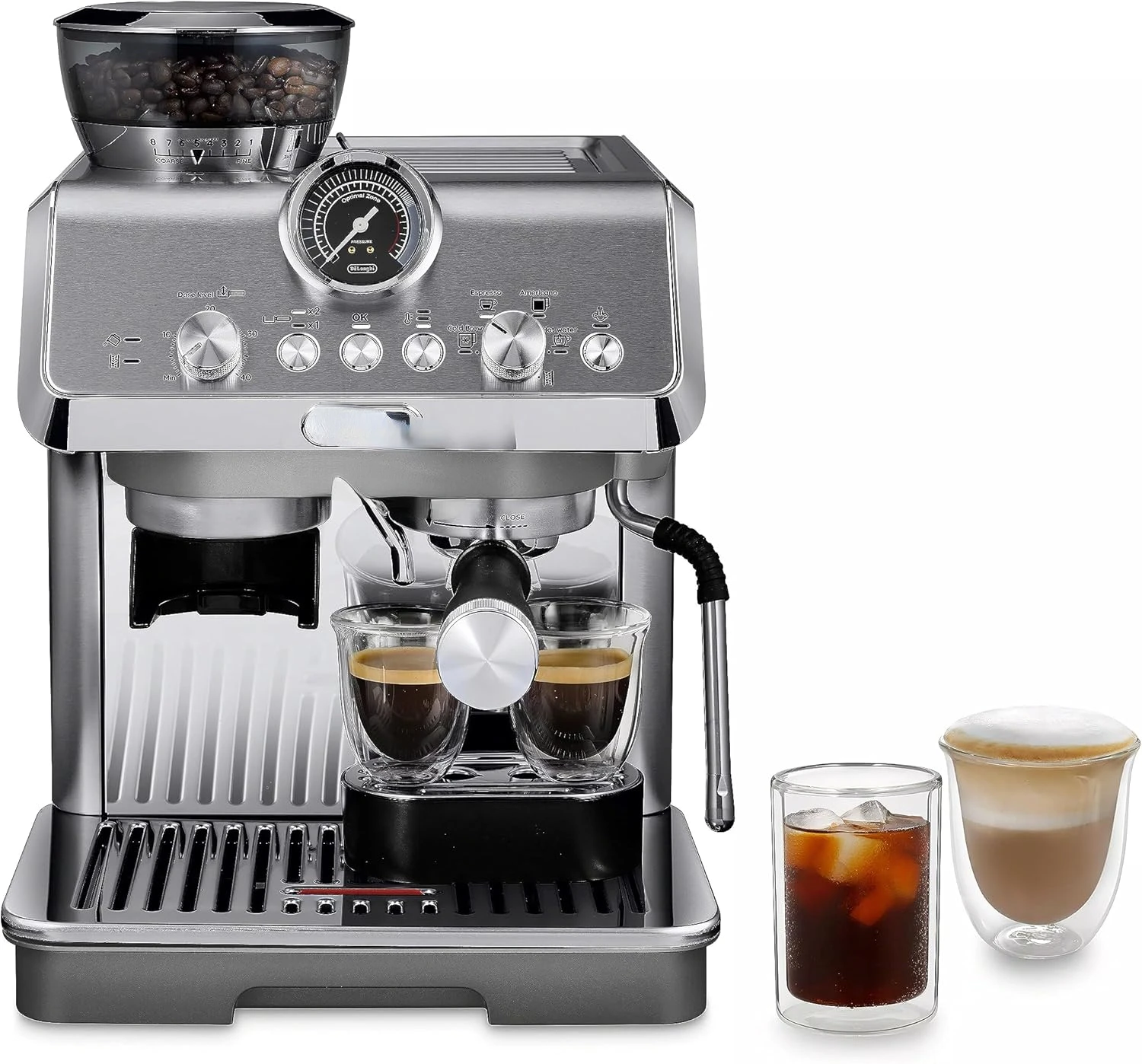 

Espresso Machine with Cold Brew, Manual Milk Frother, Barista Kit for Latte, Cappuccino, Built-in Grinder, EC9255M