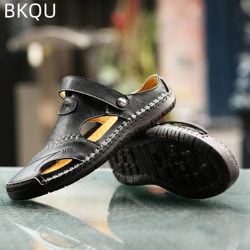 Sandalias de cuero para hombre, Calzado cómodo de masaje, informal, antideslizante, transpirable, resistente al agua y al desgaste, talla grande,