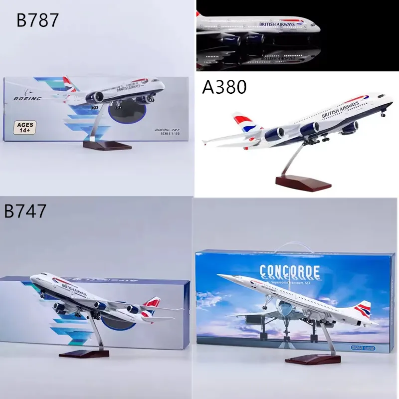 1:125 Scale UK Airways Series B747/B787/B777/A380/Concorde Diecast Resin Airplane Toy Plane Collection Display Gifts Fans