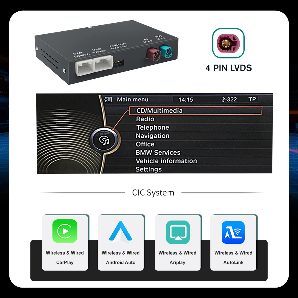 Draadloze CarPlay Android Auto voor BMW X1 F20 F21 2 Serie F22 F23 F45 ClC/NBT systeem 2011-2016 met Mirrorlink AirPlay BT