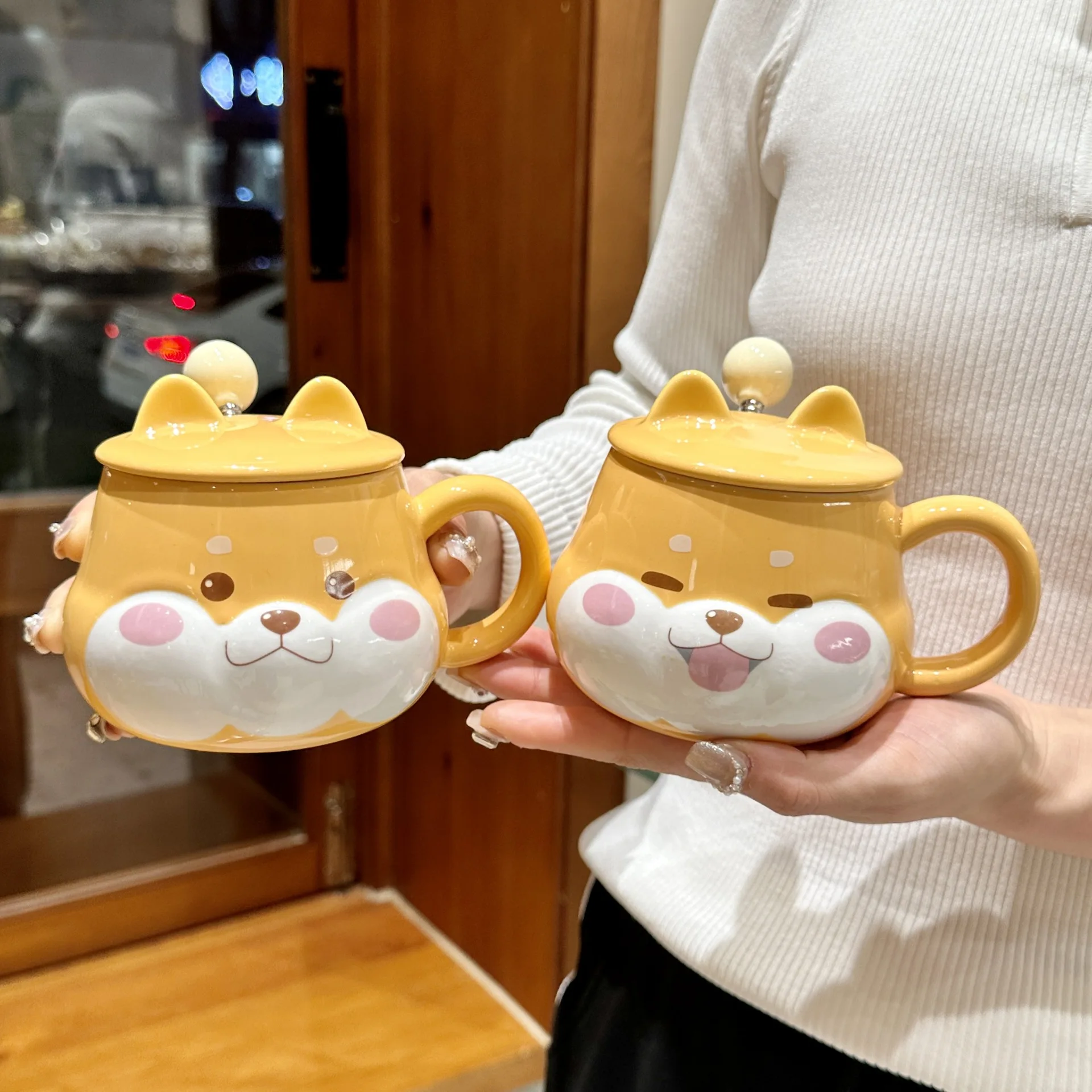 Shiba Inu ceramic cup high appearance level large capacity coffee cup with spoon cute girls children\'s office home