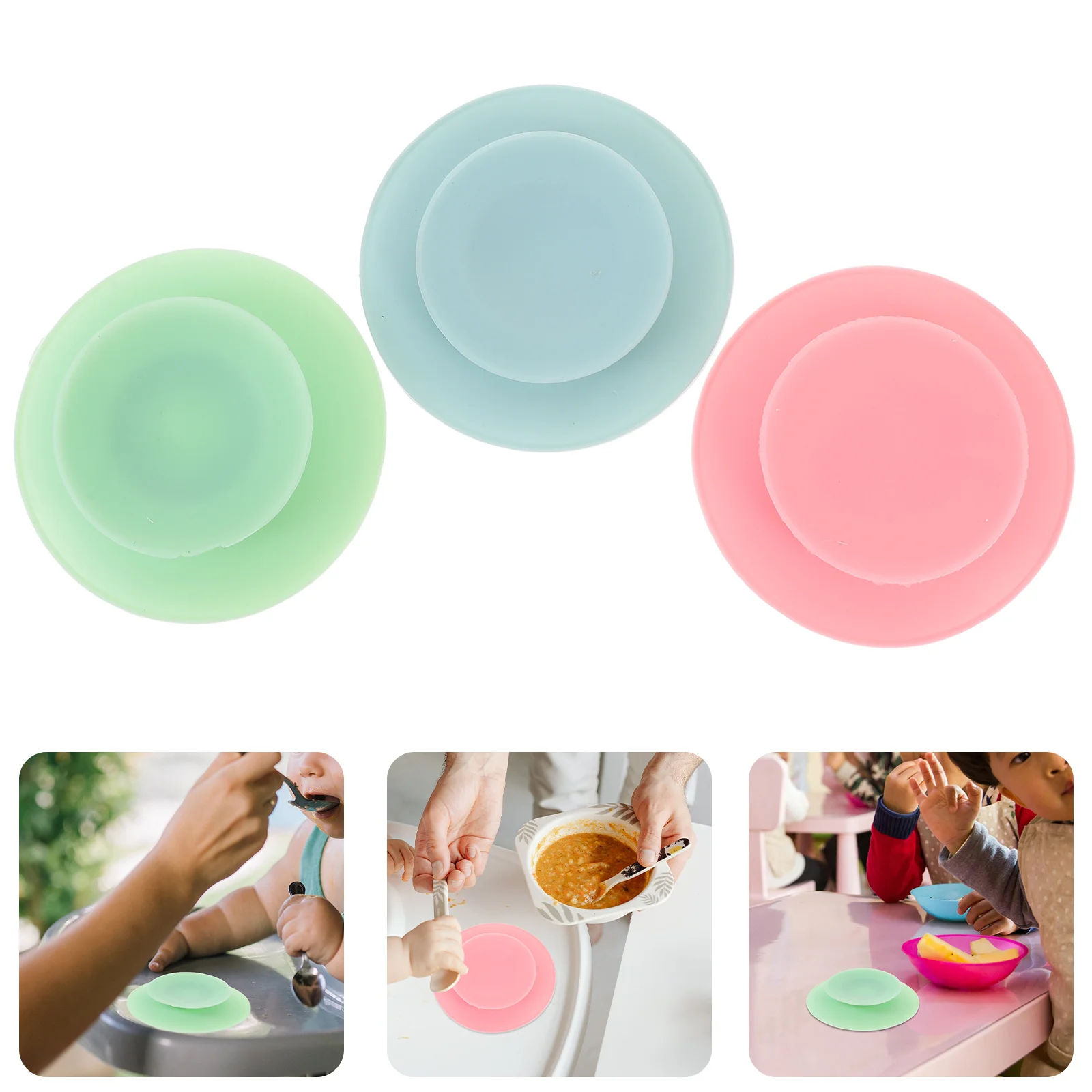 

3pcs Silicone Bowl Suction Cup Kids Tableware Fixer Non-Slip Base For Baby Bowl Plate Holder Cartoon Plate Fixer Sticker
