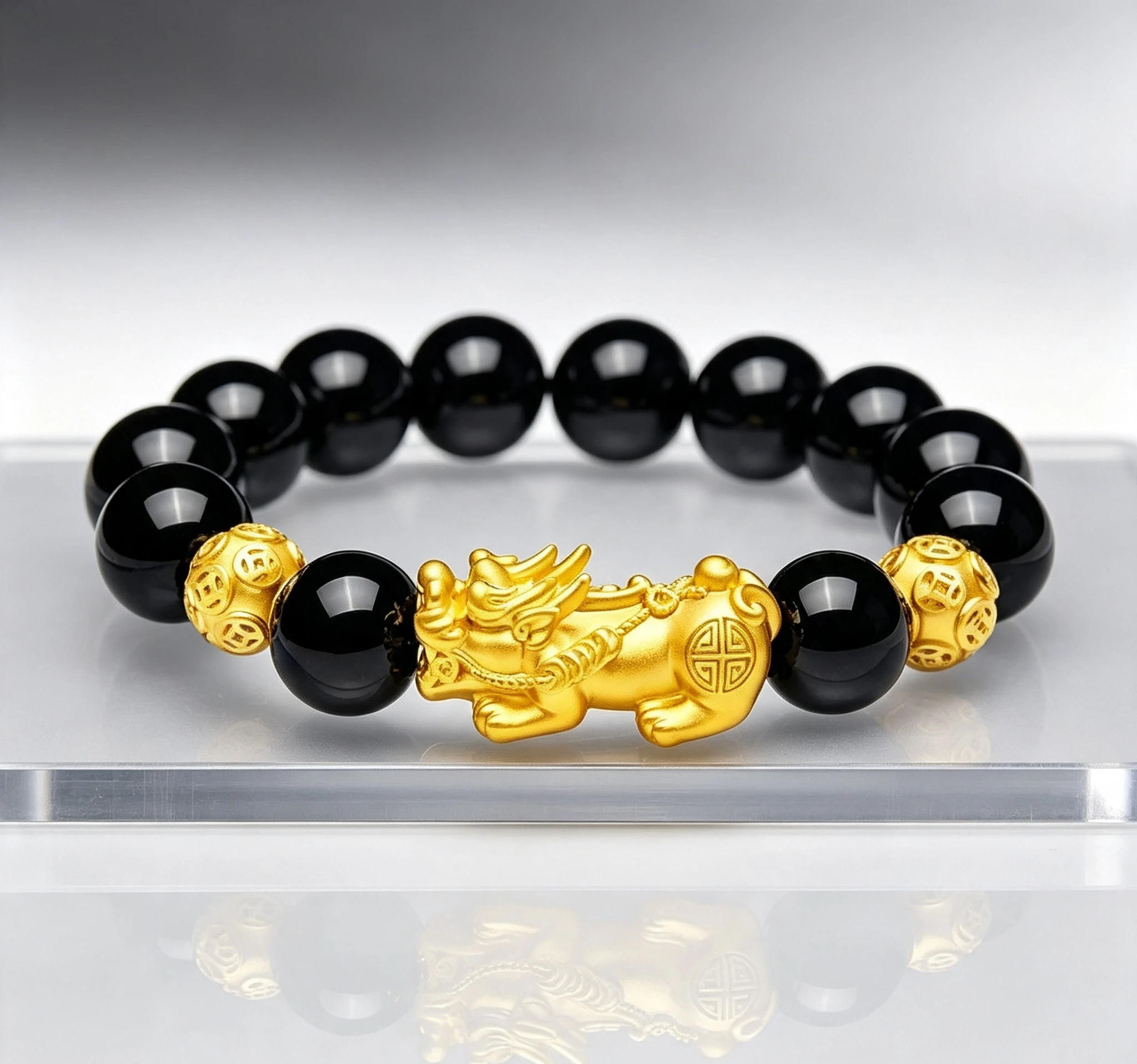 Bracelet for Men and Women 3D Hard  Transfer Beads Obsidian Pure  24K Gift  Dad Accessory Giving gifts for friends