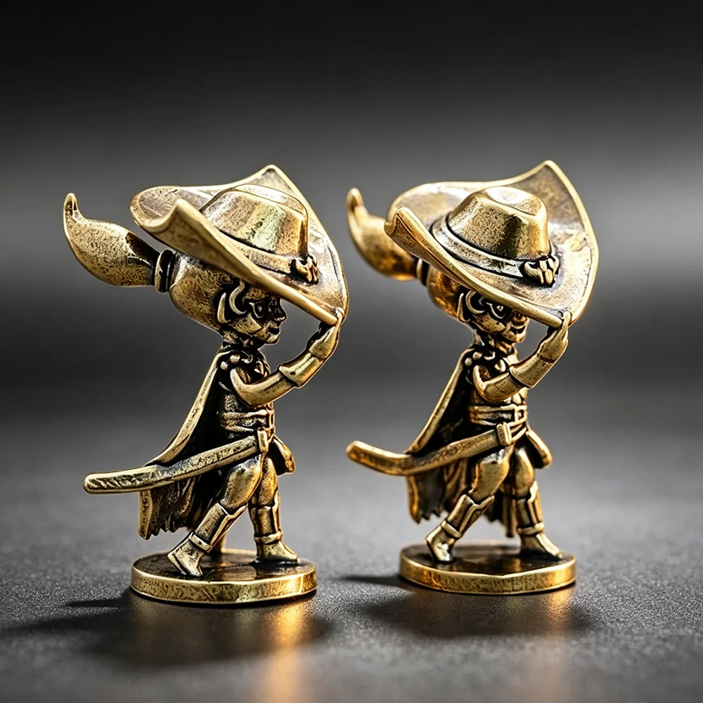 Chibi‑style Cartoon Western Ranger Brass Mini Metal Ornament Copper Figurine Miniature Decoration Craft Gift for Men and Women
