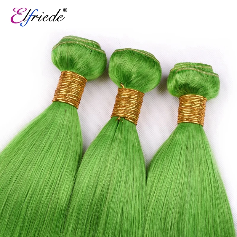 Elfria-Light Green Straight extensões de cabelo humano, Pacotes de cabelo pré-coloridos, 100% cabelo humano, costurar na trama, ofertas, 3 pacotes, 4 pacotes