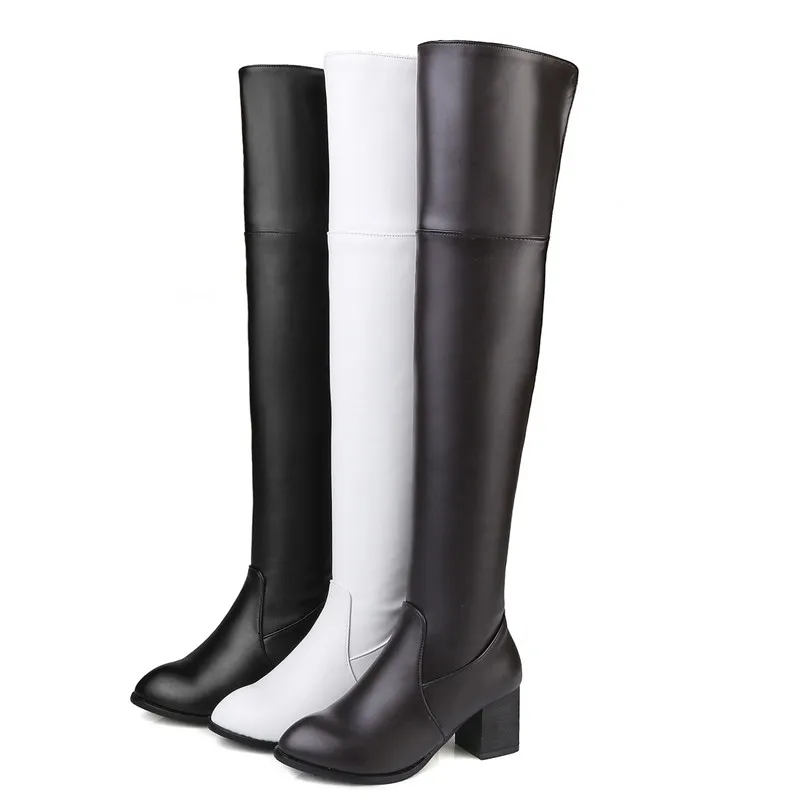 Fashion Women\'s Over the Knee Boots Warm Fur Winter High Snow Boots 2024 Black White Long Party Shoes Ladies Large Size 45 48