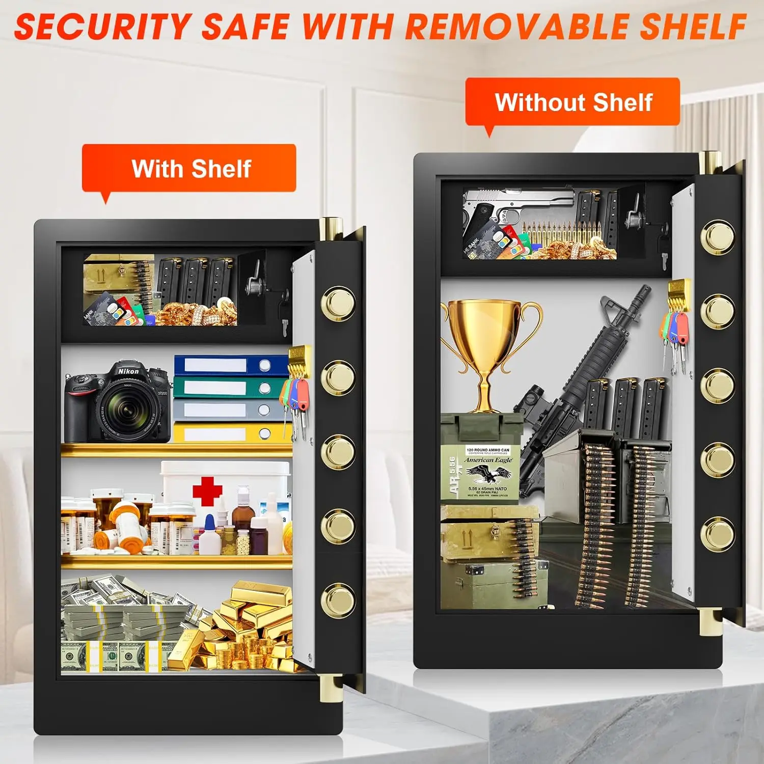 8.0 أساور كبيرة جدًا آمنة للمنزل مقاومة للحريق، صندوق أمان عالي التحمل مقاوم للحريق مع حقيبة مقاومة للحريق، قفل مجمع