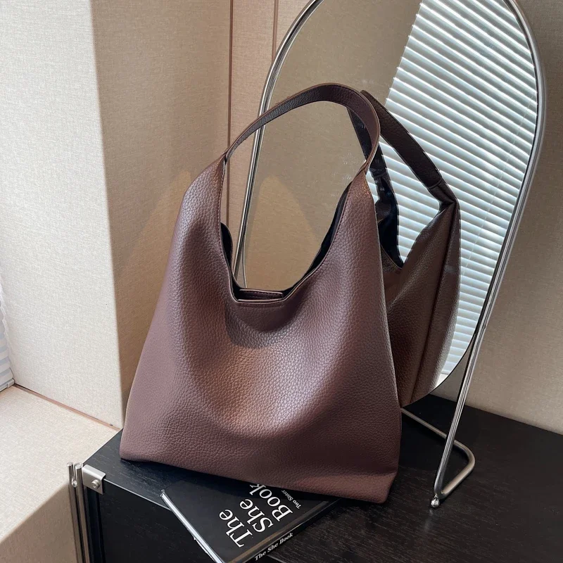 

Large Capacity PU Shoulder Bag Solid Color Litchi Hasp Casual Tote Handbag 2024 Hot Sale Bags for Women Bolsas Femininas