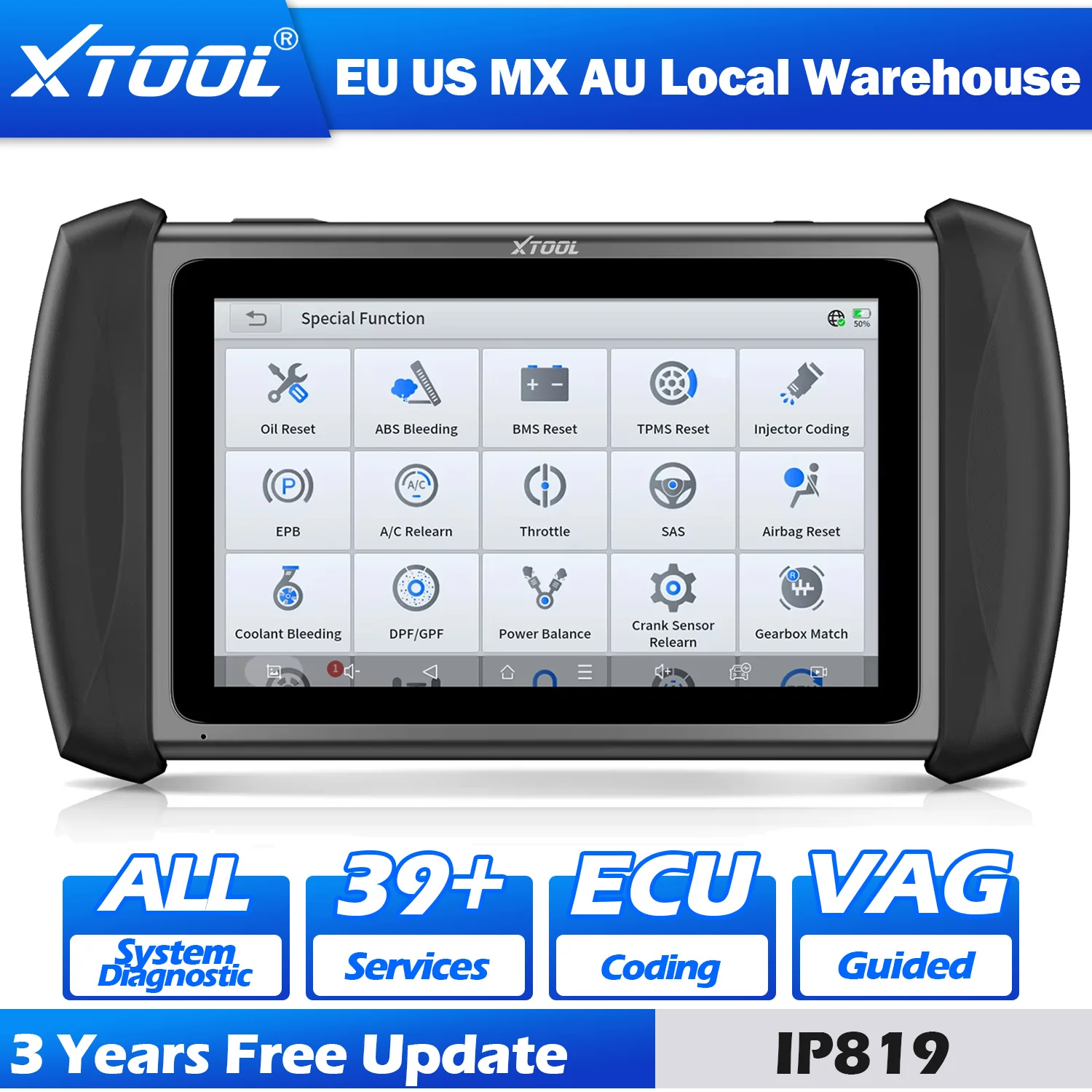 

XTOOL InPlus IP819 Automotive Scanner Bi-directional Full System Diagnostic Tool ECU Coding VAG Guided Key Programmer 39+ Resets