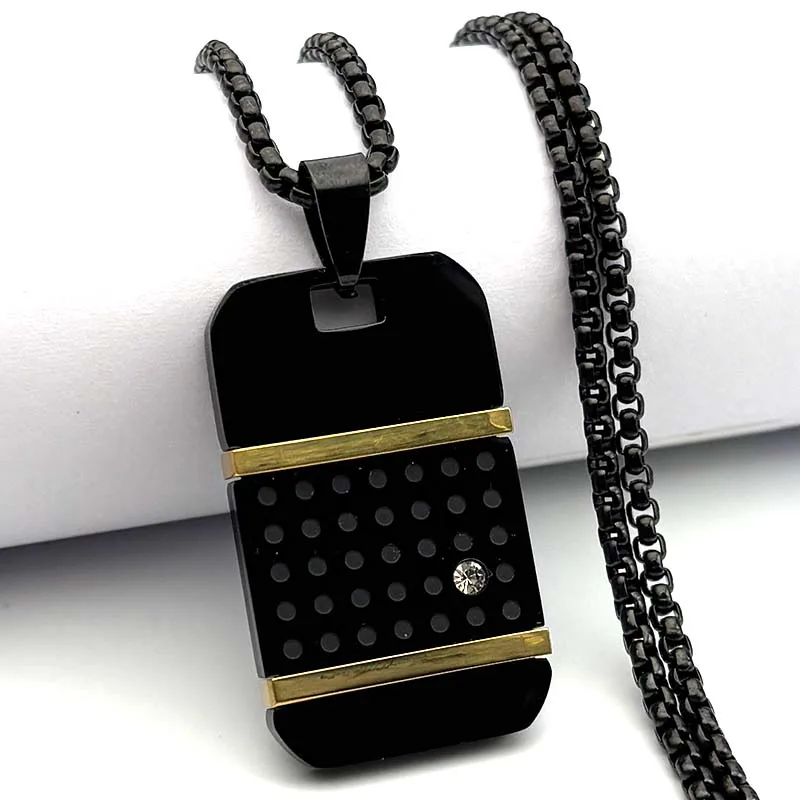 

Classic Dark Style Stainless Steel Dog Tag Rectangle Pendant Necklace for Men Boyfriend Black Color Hip Hop Chain Jewelry Gift