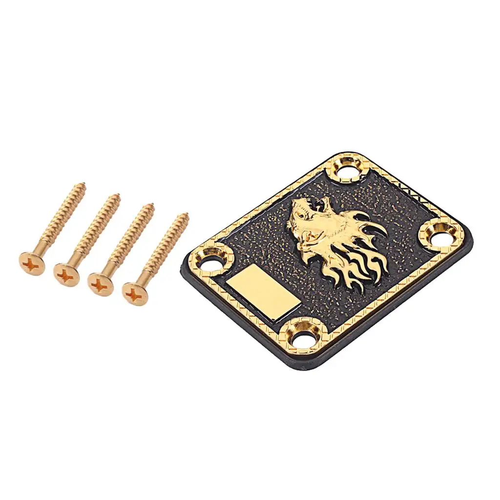 Electric Guitar Neck Plate Zinc Alloy Reinforcement Kit with 4 Holes and Screws for Strat ST Tele TL
